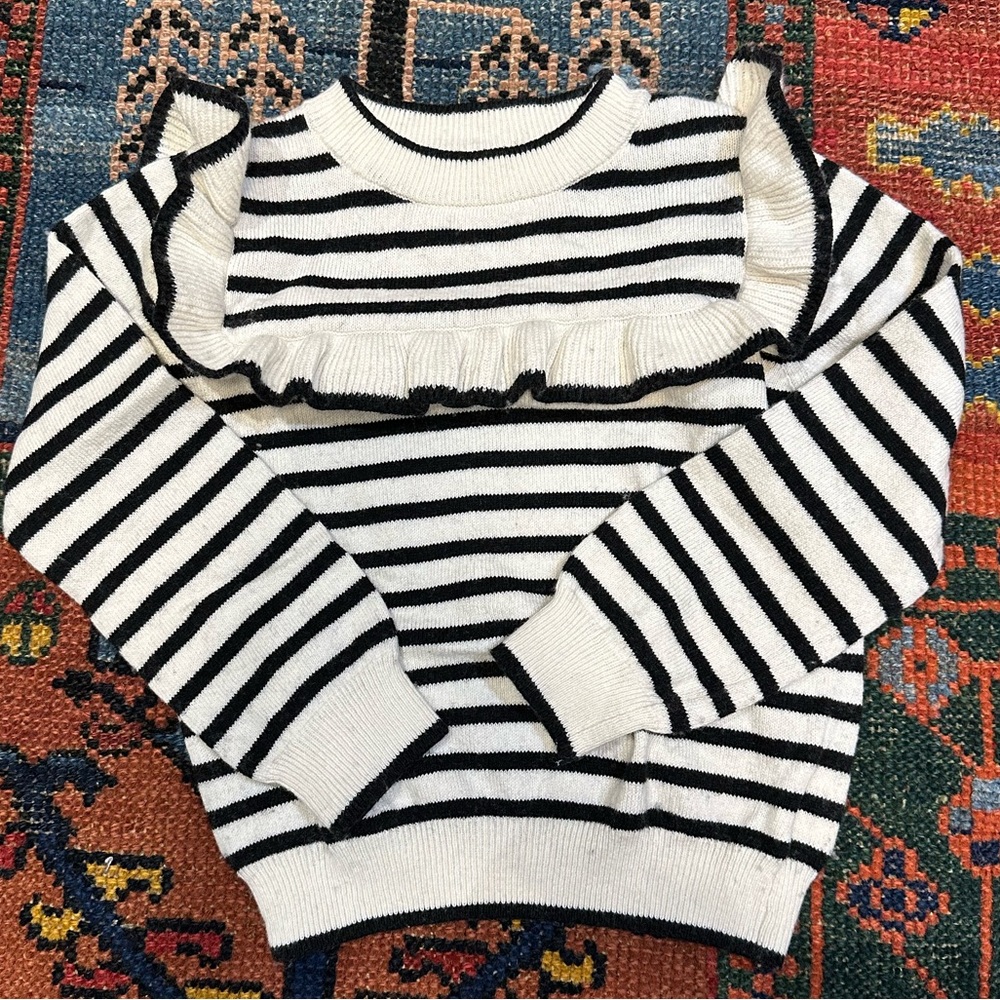 The New Society kids ruffle black and white sweater size 4